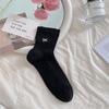 Meias Femininas de Verão Finas de Renda com Laço Bordado Estilo Ins Estilo Japonês Cor Creme Sem Costura Cor Sólida Meias de Algodão