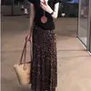 Outono e Inverno Novo Estilo Retro Americano Estampa de Leopardo Versátil Cintura Alta Design Emagrecedor Nicho Bodycon Saia Longa