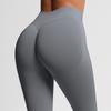 En stock Amazon Nuevo Color Sólido Tres Secciones Cintura Cadera de Melocotón Cadera Transpirables Pantalones de Running Fitness Pantalones de Yoga Sin Costuras