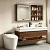 Novo Gabinete de Banheiro Integrado Sem Emendas de Duas Camadas de Ardósia e Gabinete para Lavatório em Madeira de Nogueira Estilo Chinês para Hotel e Pousada