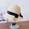 Chapéu de Sol de Ráfia Estilo Japonês para Mulheres, Chapéu de Pescador Simples com Laço Moda Verão, Chapéu de Palha com Proteção Solar para Férias na Praia Tendência