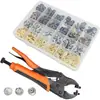 Conjunto de Alicates de Instalação com Fivela Branca Grande de Aço Inoxidável 201 de Quatro Cores - 100 Conjuntos Transfronteiriços de Fixadores de Metal de Pressão 15mm para Lona