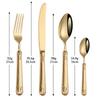 Venta al por mayor de fábrica en relieve lujo ligero 304 acero inoxidable chapado en oro cuchillo para bistec y tenedor cuchara traje mango hueco cuchillo y tenedor cuchara traje