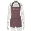 Estilo Europeo y Americano Transfronterizo Ajustado Ropa para Mujer Cuello Halter Color Sólido Para el Trabajo Pantalones Ajustados al Cuerpo Conjunto de Dos Piezas de un Hombro Simple Moderno Corto