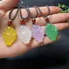 Colgante de Zorro de Calcedonia Blanca Transparente Hielo Natural Ágata Verde Zorro de Nueve Colas Flor de Durazno Colgante de Jade DIY Collar Multicolor