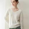 Camiseta de punto de cachemira 100% pura lista para usar de primera línea para mujer, cuello en V, suave y cerosa, agradable a la piel, suéter de punto de manga larga para mujer