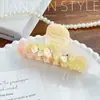 Grampo de Cabelo de Mármore Colorido Estética Francesa Flor de Três Pétalas Presilha de Acetato Fashion Simples Versátil Acessórios de Cabelo Atacado