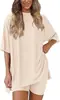 Pantalones cortos holgados 2026 transfronterizos casuales para mujer nuevo cuello redondo con abertura conjunto de ropa de casa de comercio exterior ropa de mujer de manga corta
