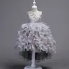 Vestido para Menina de Comércio Exterior com Bordado Dourado no Corpo Superior, Saia Longa, Vestido Formal Infantil, Saia Rodada em Camadas de Bolo de Princesa