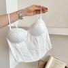 Sutiã Camisola de Renda com Bolinhas e Estrutura de Peixe para Mulheres, Peça Externa com Bojos para Afinar a Cintura e Costas Sexy e Bonitas, Tubinho