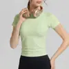 Camiseta feminina de manga curta para fitness, estilo esportivo, secagem rápida, top justo para Pilates e yoga, camiseta de yoga para fitness, secagem rápida
