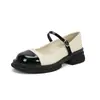 Sapatos Pequenos de Couro Mary Jane para Mulheres 2024 Novo Estilo Pequena Fragrância Primavera e Verão Sapato Retro Bico Redondo Solado Grosso Boca Rasa Salto Médio