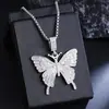 Colar Pingente Borboleta Cravejado de Diamantes Mais Vendido Transfronteiriço, Luxo Leve, Versátil e Personalizado Corrente para Suéter de Aço Inoxidável, Acessórios Masculinos e Femininos