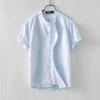 Camisa de Linho com Gola Vertical Estilo Chinês Camisa de Algodão e Linho de Manga Curta para Homem Verão Fina Solta Casual Camisa de Linho Tendência