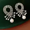 Pendientes de Zircón Perla Gota de Agua Aguja de Plata Retro Francés Elegantes Versátiles Lujo Accesible Pendientes Exagerados de Gama Alta para Mujer