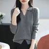 Suéter de punto tipo polo estilo francés para mujer, nuevo modelo 2026, suéter cálido de punto trenzado rejuvenecedor