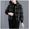 Abrigo Corto de Lana para Mujeres Petites, Nuevo Estilo Otoño e Invierno 2025, Chaqueta de Lana Casual de Cuadros Holgada para Mujeres