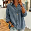 2026 Ropa de Otoño e Invierno Transfronteriza Europea y Americana Nueva Camisa Chaqueta de Pana Casual Holgada Gruesa de Manga Larga para Mujer con Rayas y Cuello de Solapa