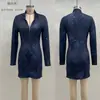 Cruzamento Europeu e Americano 2026 Amazon Outono Feminino Estilo Francês Slim-Fit Zíper Manga Longa Bodycon Vestido Curto Novo Modelo