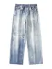 Ropa para Hombre Maple House / Novedad Primavera y Otoño Pantalones de Mezclilla Quemada Holgados de Moda para Hombre Pantalones de Pierna Ancha Estilo Americano High Street Sal