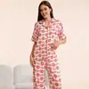 Conjunto de Dos Piezas para Mujer de Manga Corta con Solapa, Cardigan Estampado, Pijama y Ropa de Casa, Nuevo Estilo Europeo y Americano Transfronterizo para Primavera y Verano
