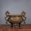 Quemador de Incienso Doble Dragón de Cobre Puro con Orejas de Dragón de Tres Patas para Uso Doméstico, Adecuado para Ofrecer Varitas de Incienso y Conos de Incienso en la Sala de Estar o la Entrada