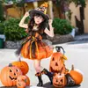 Fantasia Cosplay Infantil de Halloween Meninas Primavera Outono Lolita Vestido de Princesa Abóbora Vestido de Aniversário para Menininha