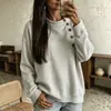 Sudadera de punto con cuello medio alto, color liso, manga larga, decoración de botones oblicuos, estilo casual holgado, para mujer, Otoño Invierno 2026, transfronteriza europea y americana