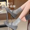 Calcetines holgados para mujer Estilo ballet Algodón para otoño e invierno Calcetines con botones de lazo Calcetines Miu de media pantorrilla Estilo coreano Calcetines para mujer