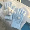 Novas Luvas de Gatinho Xadrez Literário Retrô para Mulheres Inverno 2025 Novas Quentes de Cinco Dedos Estudante Ciclismo Proteção contra Frio