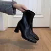 Botines gruesos de tacón cuadrado estilo coreano, botas elásticas retro ajustadas para mujer, con cremallera trasera y tacón alto.