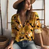 Camisa Street Gothic 2023 Nova Moda Feminina Halloween Criativa Estampa Digital 3D Manga Longa Botão