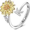 Anillo Giratorio de Girasol Ajustable Transfronterizo Europeo y Americano Antiestrés Ansiedad Anillo de 26 Letras Anillo Giratorio de Girasol