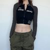 # SENCEE# Abrigo pequeño estampado de motocicleta de moda en internet europeo y americano, ajuste ceñido, combinación de colores, prenda exterior corta, top de manga larga para mujer