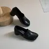 Mocasines Retro de Tacón Grueso de Estilo Nicho para Mujer 2026 Nuevos Zapatos de Cuero sin Cordones de Verano Zapatos Mary Jane de Punta Cuadrada
