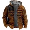 Sudadera con capucha con estampado de bandera estadounidense transfronteriza europea y americana-1 Impresión digital 3D Chaqueta de algodón con forro gris