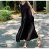 Vestido de Tirantes de Verano Estilo Extranjero Cuello Redondo de Botones Talla Grande