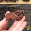 Pieza de Mano Tallada de Sándalo Rojo Hoja Pequeña de 6 cm, Tortuga Dragón Xuanwu, Adornos de Tortuga Xuanwu, Adornos para Coche