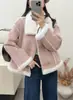 Jaqueta de Lã de Cordeiro com Gola de Pelo Integrada para Mulheres, Jaqueta de Motociclista Outono e Inverno, Estilo Suave, Design Único, Jaqueta de Algodão Veludo de Cordeiro
