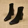 Botas de tacón alto elásticas ajustadas estilo francés 2026 para mujer, punta cuadrada, botines nuevos de primavera, botines calcetín sexys versátiles de tacón grueso para mujer