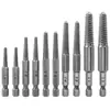 Juego de 10 piezas de extractores de tornillos rotos, extractor de tornillos rotos con rosca de deslizamiento, herramienta de extracción de mango hexagonal eléctrico