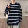 Suéter listrado vintage masculino, camiseta da moda para casal, primavera e outono, estilo japonês, urbano, camiseta de manga comprida, gola redonda