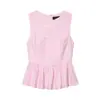 Marca Z Popular Falda Corta Top para Mujer con Dobladillo de Nudo Estilo Hebilla Ins Decoración Celebridad de Internet Transfronterizo Sin Mangas Estilo Europeo y Americano Rosa Za