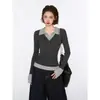 Blusa de Tricô Manga Longa Gola Polo Falsa Duas Peças Feminina Outono 2026 Nova Chegada Roupa Slim Fit Senso de Design Estilo Coreano Top