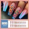 Puntas de Uñas con Estampado de Leopardo Francés y Bloques de Color Personalizados, Pegatinas para Uñas Francesas Degradadas con Borde Azul al por Mayor, Uñas Portátiles Transfronterizas