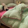 Juego de cama de cuatro piezas de algodón lavado sencillo escandinavo, edredón de rayas de algodón puro, sábanas, juego de cama de tres piezas