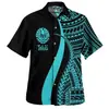 Cor Tahiti Havaí Impressão Digital 3D Tahiti Polinésio Manga Curta Camisa de Renda Casual