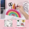 Modelo Montado - Porta-Canetas Arco-Íris Organizador de Canetas em Acrílico Recipiente de Mesa Armazenamento de Material de Escritório Porta-Pincéis
