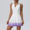 Vestido de Tênis Peça Única Color Block Transfronteiriço com Gola e Bojos no Peito, Secagem Rápida, Vestido Esportivo Casual ao Ar Livre para Fitness 62120