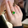 Anillo Versátil de Nuevo Estilo Chino Plata de Ley Ágata Calcedonia Comparable al Jadeíta Verde Zhengyang Blanqueador Moda Modelo Femenino